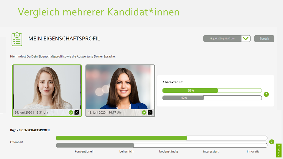 Vergleich mehrerer Kandidatinnen - Eigenschaftsprofil